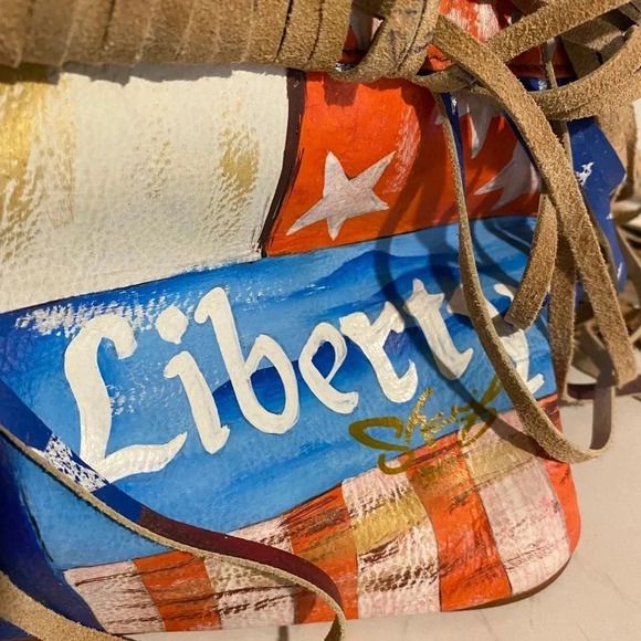 Handmade painted multicolor leather fringe bag - Picture 6 of 10